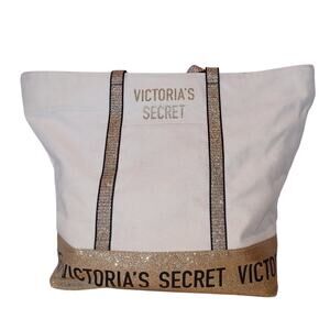 Victoria's Secret Gold Sparkle Carryall Tote Bag